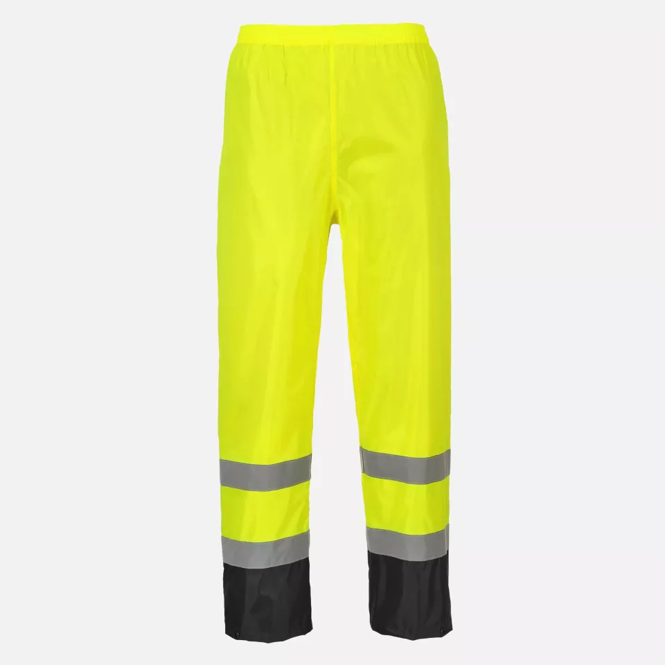 Portwest H444YBR, Hi-Vis Contrast Classic Rain Trousers, Yellow/Black, image 1, gallery thumbnail