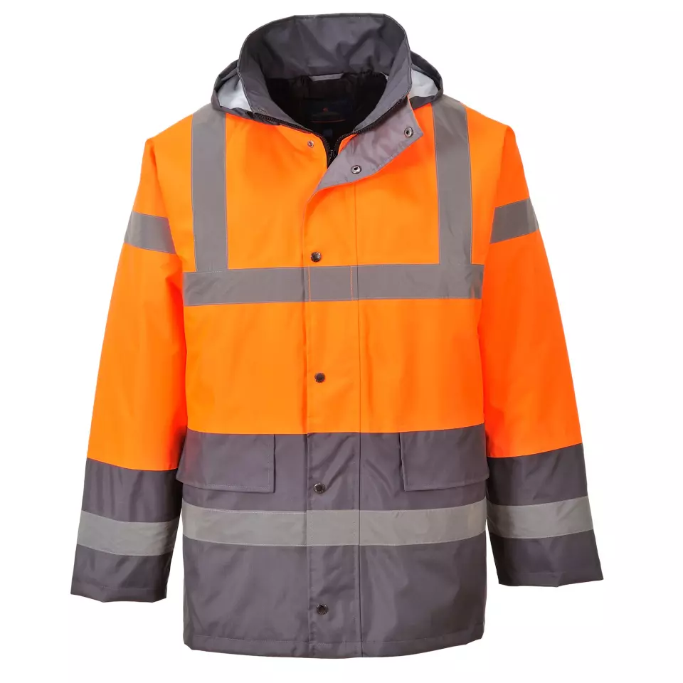 Portwest S467OGY, Hi-Vis Contrast Winter Traffic Jacket, Orange/Grey, image 1, gallery thumbnail
