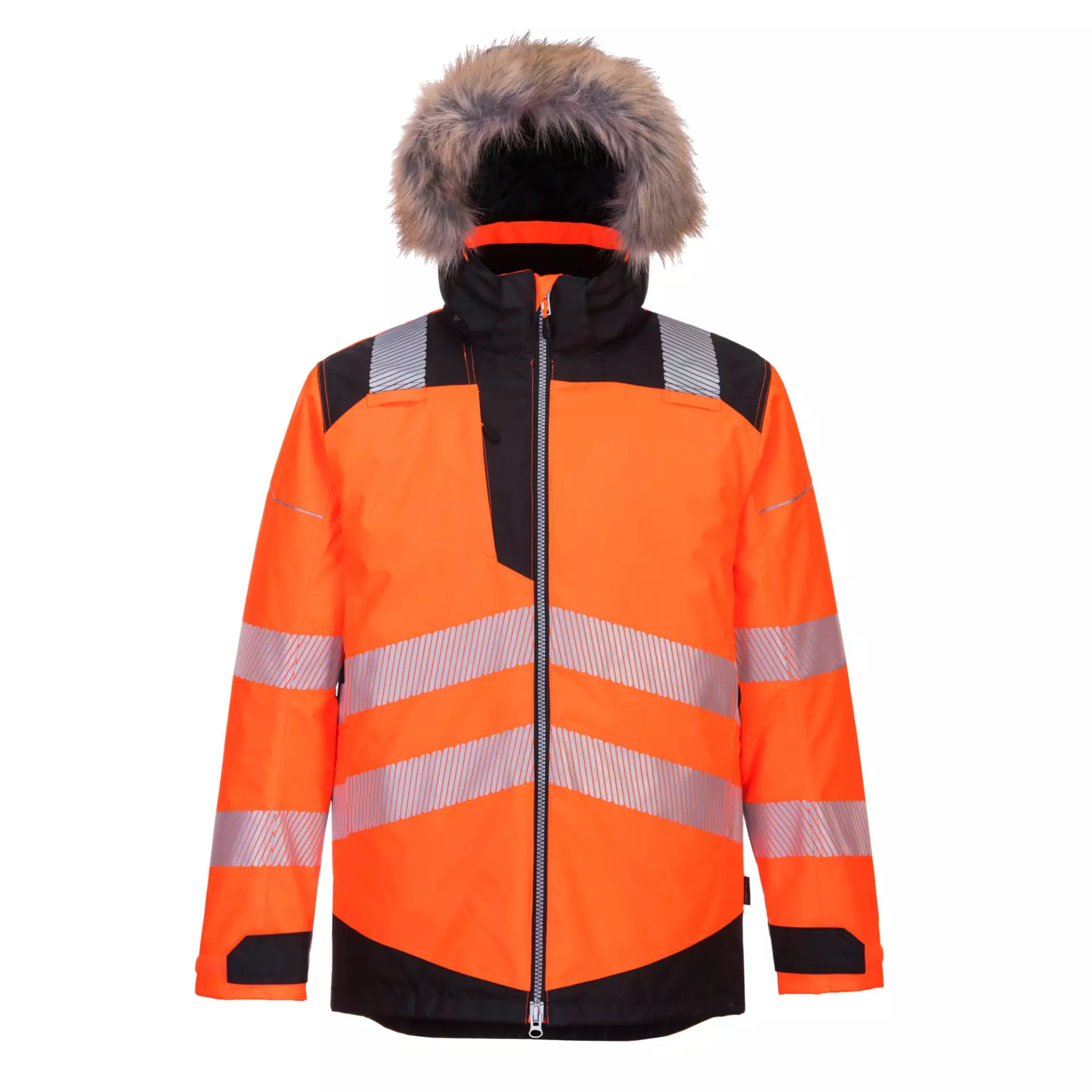 Portwest PW369OBR, PW3 Hi-Vis Winter Parka Jacket, Orange/Black, image 1