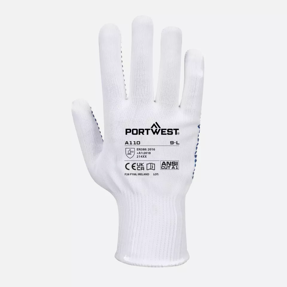 Portwest A110WBR, Polka Dot Glove, White/Blue, image 1, gallery thumbnail