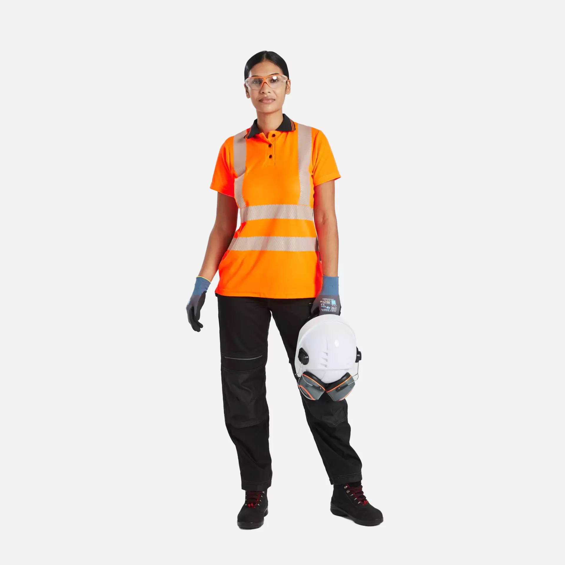 Portwest LW72OBR, Hi-Vis Women's Cotton Comfort Pro Polo Shirt S/S, Orange/Black, image 6