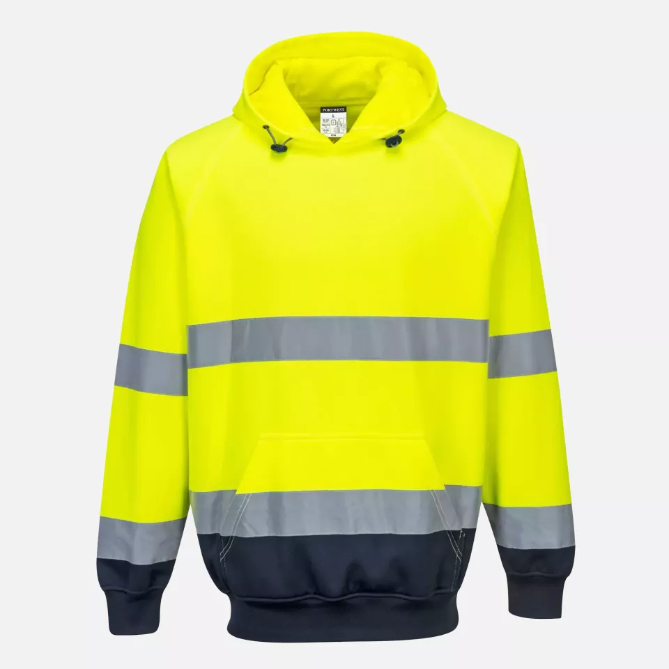 Portwest B316YNR, Hi-Vis Contrast Hoodie, Yellow/Navy, image 1, gallery thumbnail