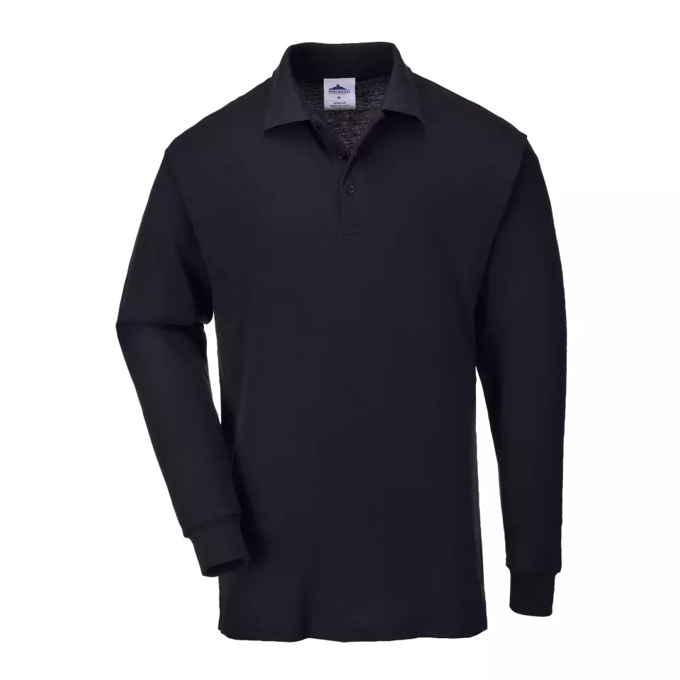 Portwest B212BKR, Genoa Long Sleeved Polo Shirt, Black, image 1, gallery thumbnail