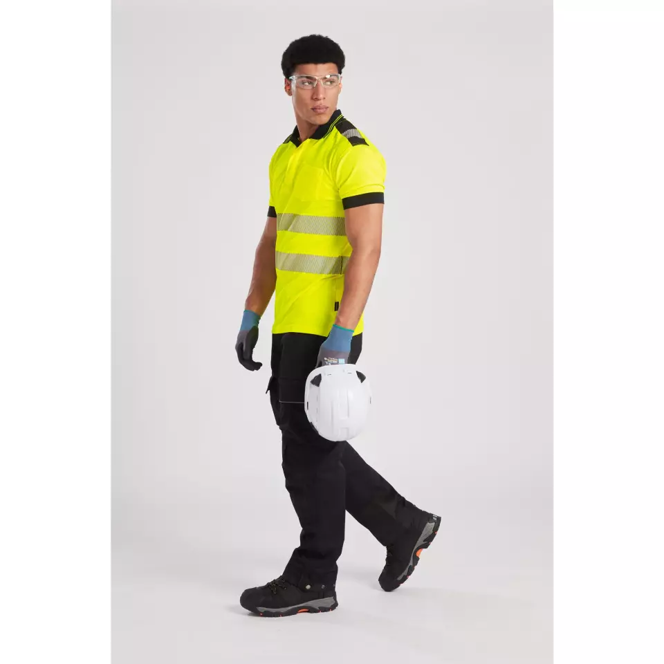 Portwest T180YBR, PW3 Hi-Vis Cotton Comfort Polo Shirt S/S, Yellow/Black, image 7, gallery thumbnail
