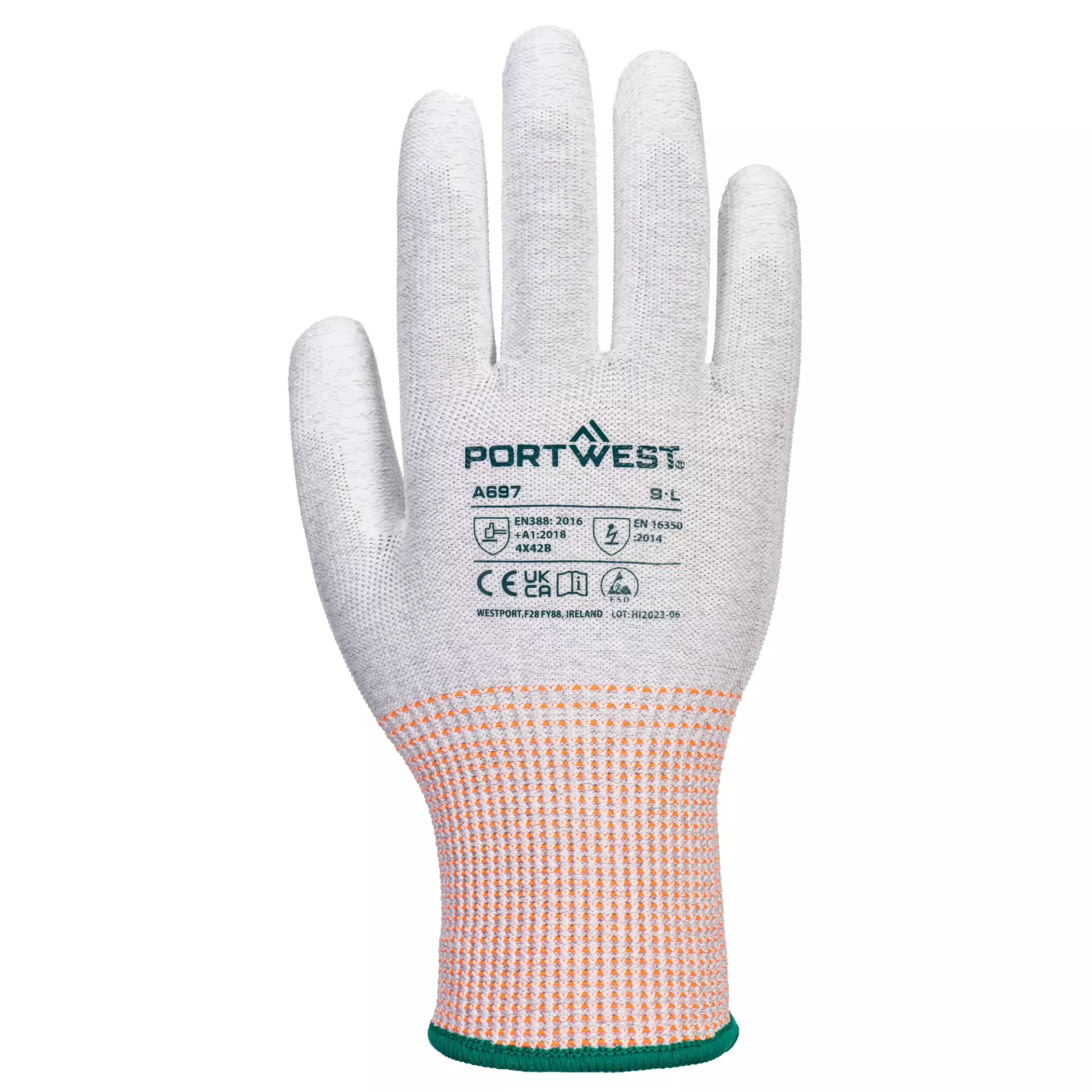 Portwest A697G6R, LR13 ESD PU Palm Glove, Grey/White, image 1