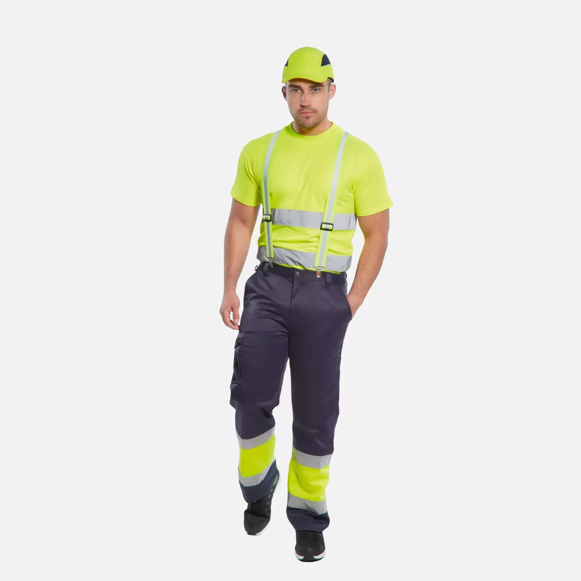 Portwest E049YNR, Hi-Vis Contrast Class 1 Service Trousers, Yellow/Navy, image 3