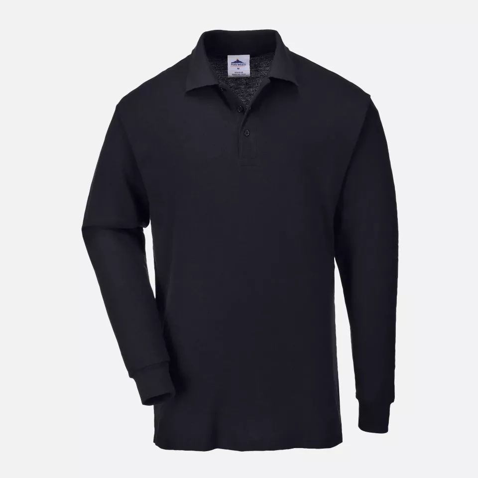Portwest B212BKR, Genoa Long Sleeved Polo Shirt, Black, image 1, gallery thumbnail