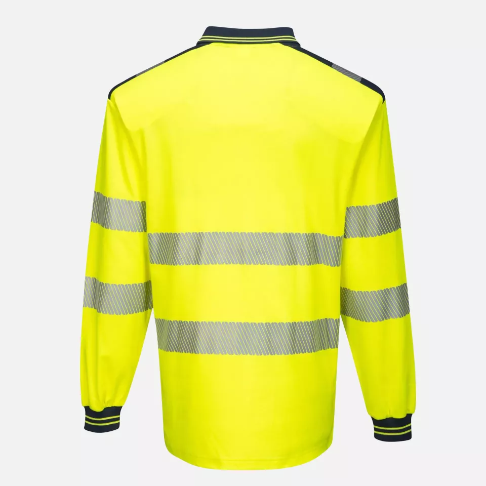 Portwest T184YNR, PW3 Hi-Vis Cotton Comfort Langarm Poloshirt, Gelb/Marine, image 2, gallery thumbnail