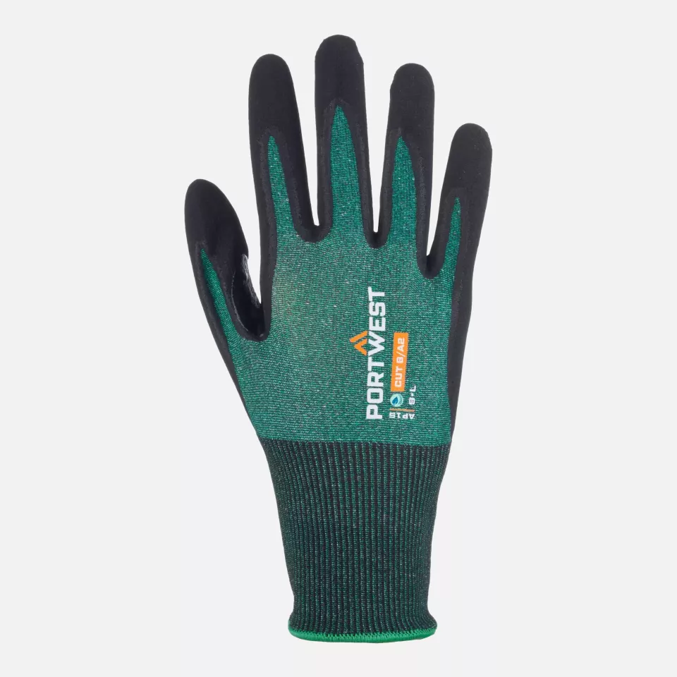 Portwest AP15E8R, SG Cut B18 Eco Nitrile Glove, Green/Black, image 1, gallery thumbnail