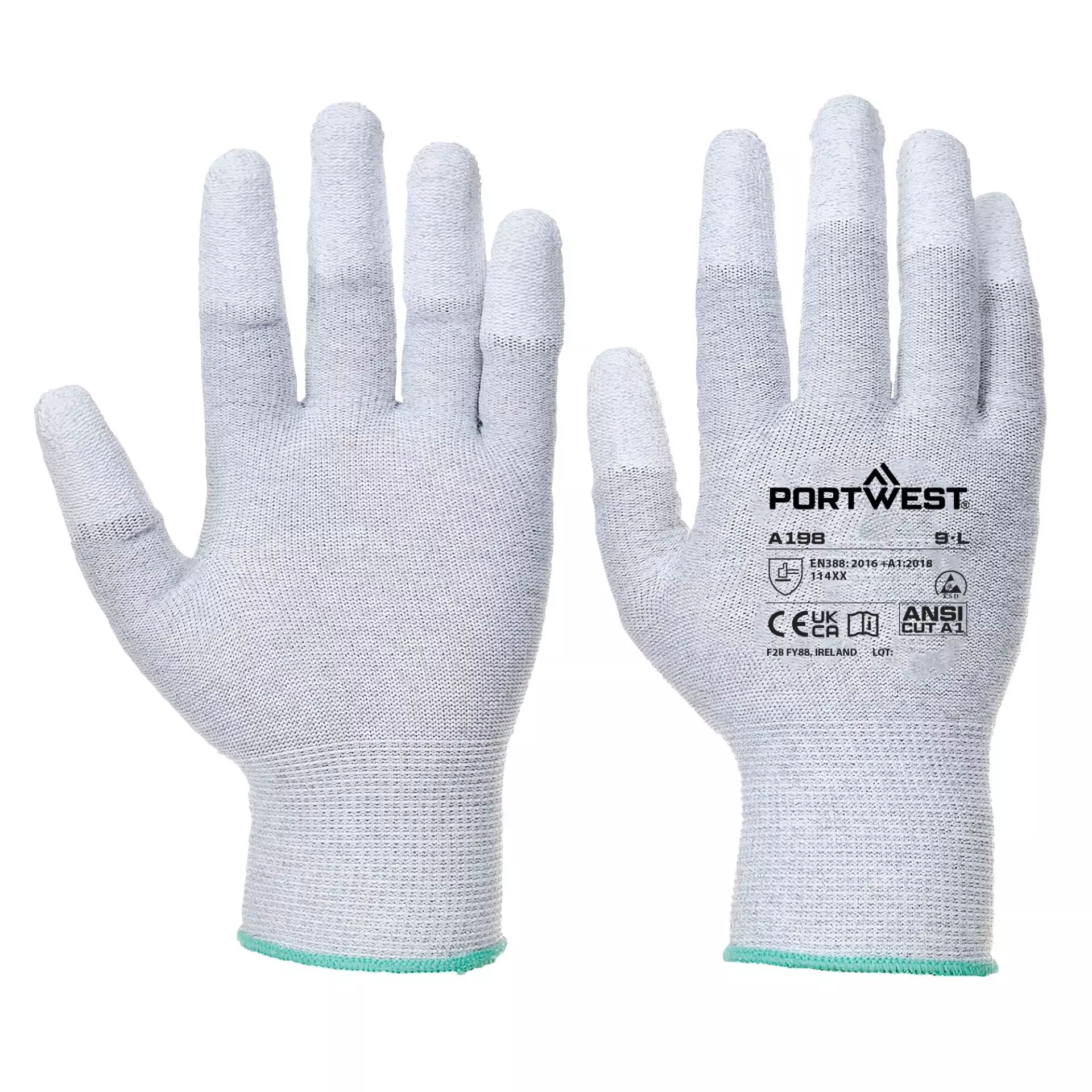 Portwest A198GRR, Antistatic PU Fingertip Glove, Grey, image 3