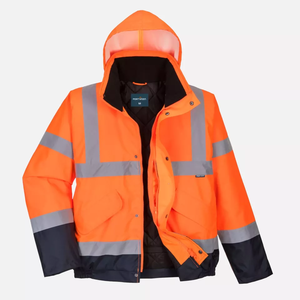 Portwest S266ONR, Hi-Vis Contrast Winter Bomber Jacket, Orange/Navy, image 1, gallery thumbnail