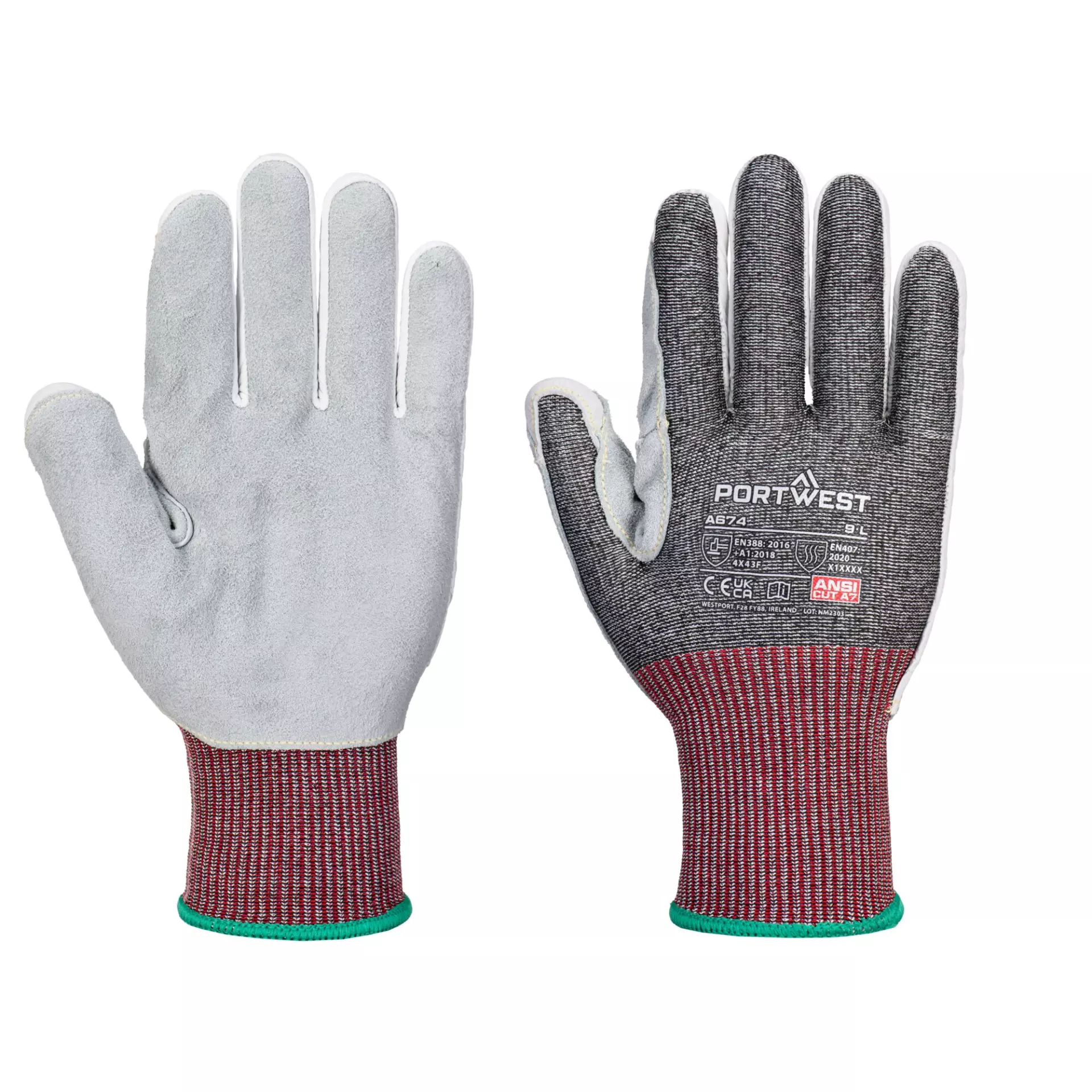 Portwest A674K8R, CS Cut F13 Leather Glove, Black, image 3