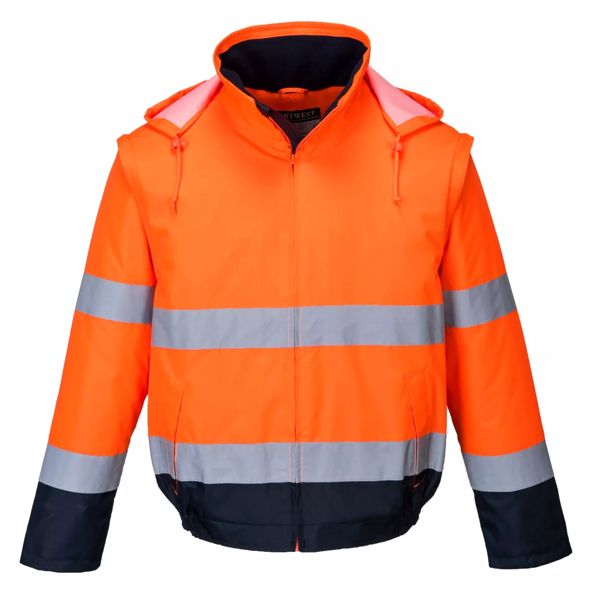 Portwest C464ONR, Hi-Vis 2-in-1 Contrast Essential Lite Bomber Jacket, Orange/Navy, image 1