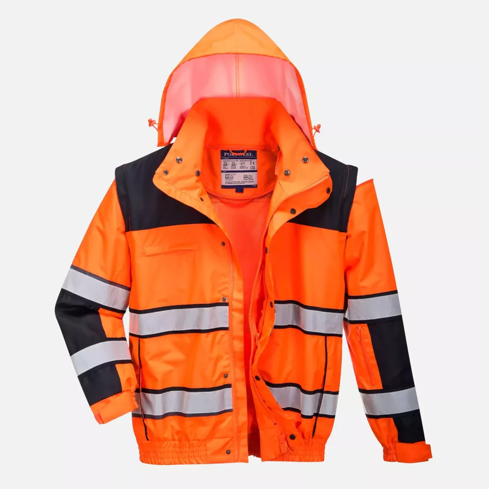 Portwest C466OBR, Hi-Vis 3-in-1 Contrast Winter Bomber Jacket, Orange/Black, image 5, gallery thumbnail