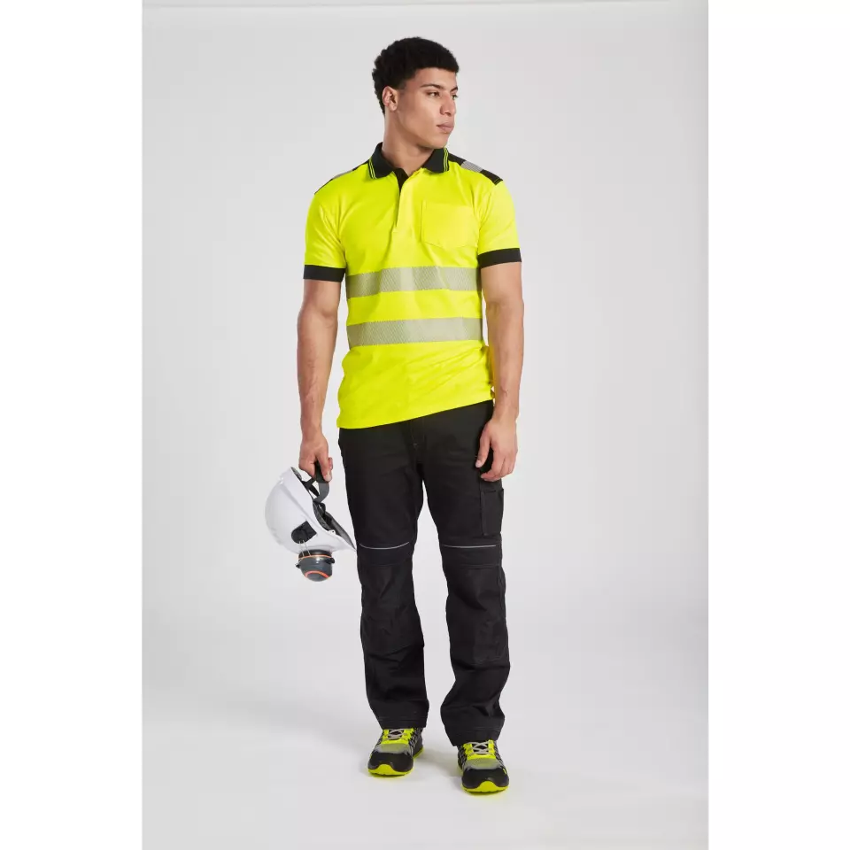 Portwest T180YBR, PW3 Hi-Vis Cotton Comfort Polo Shirt S/S, Yellow/Black, image 3, gallery thumbnail