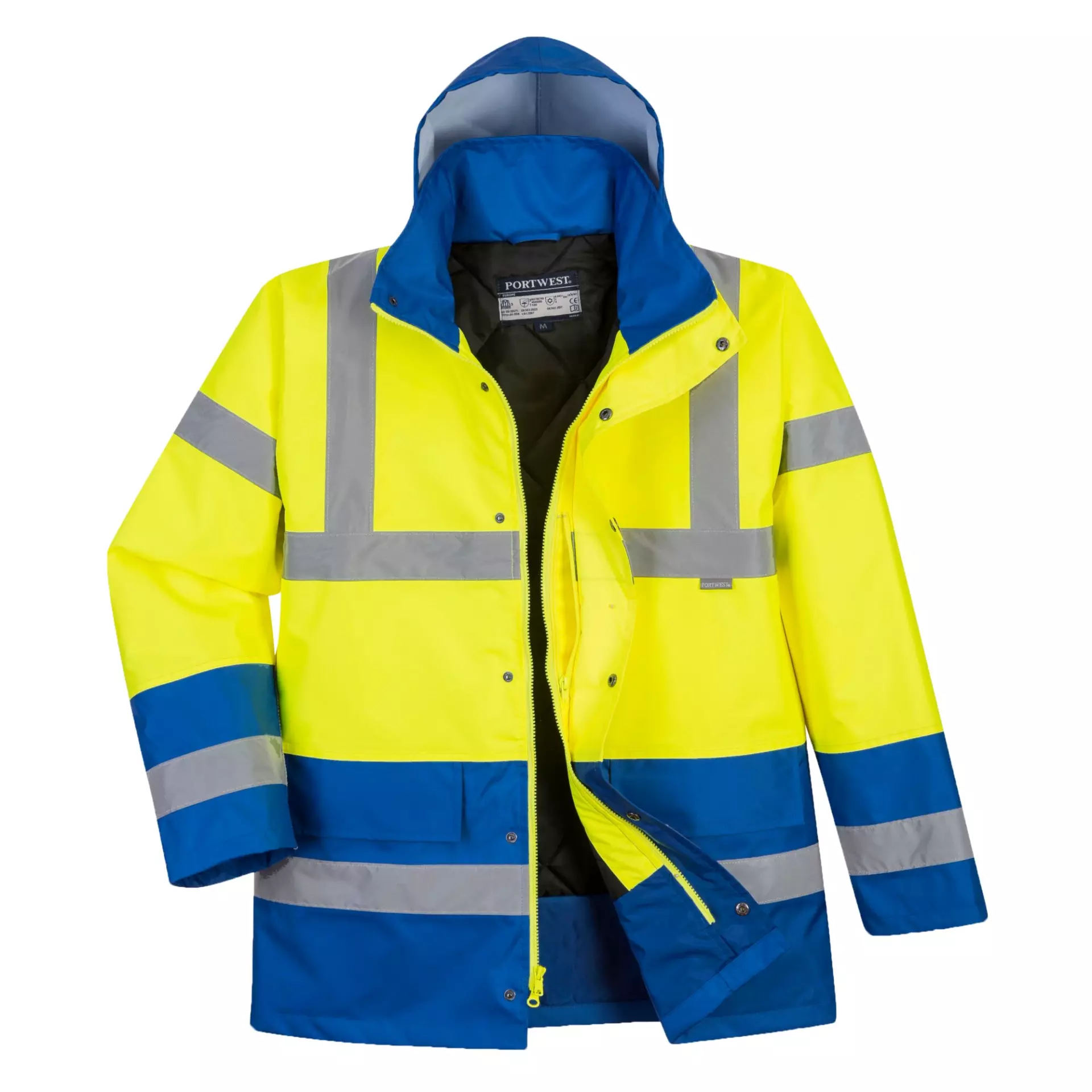Portwest S466YRB, Hi-Vis Contrast Winter Traffic Jacket, Yellow/Royal, image 3