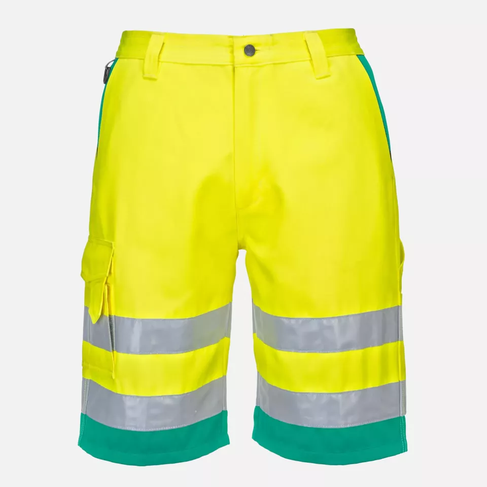 Portwest L043YTR, Hi-Vis Lightweight Polycotton Shorts, Yellow/Teal, image 1, gallery thumbnail