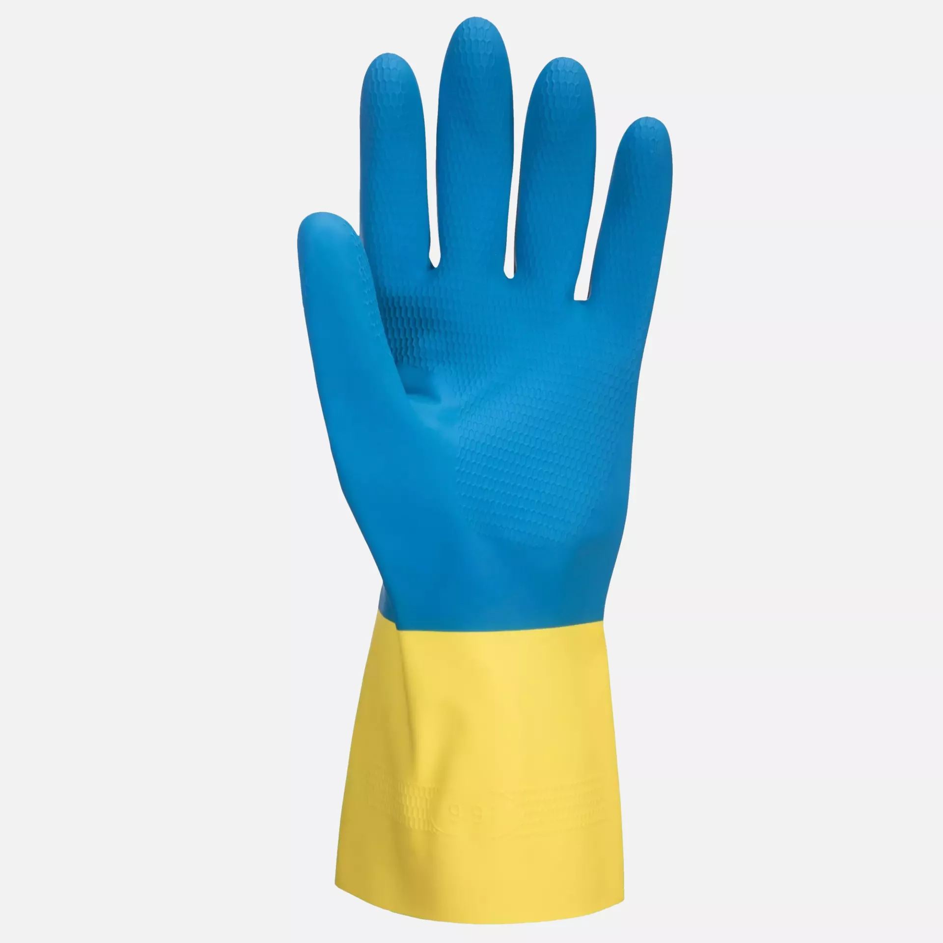Portwest A801Y4R, Double Dipped Latex Gauntlet, Yellow/Blue, image 2