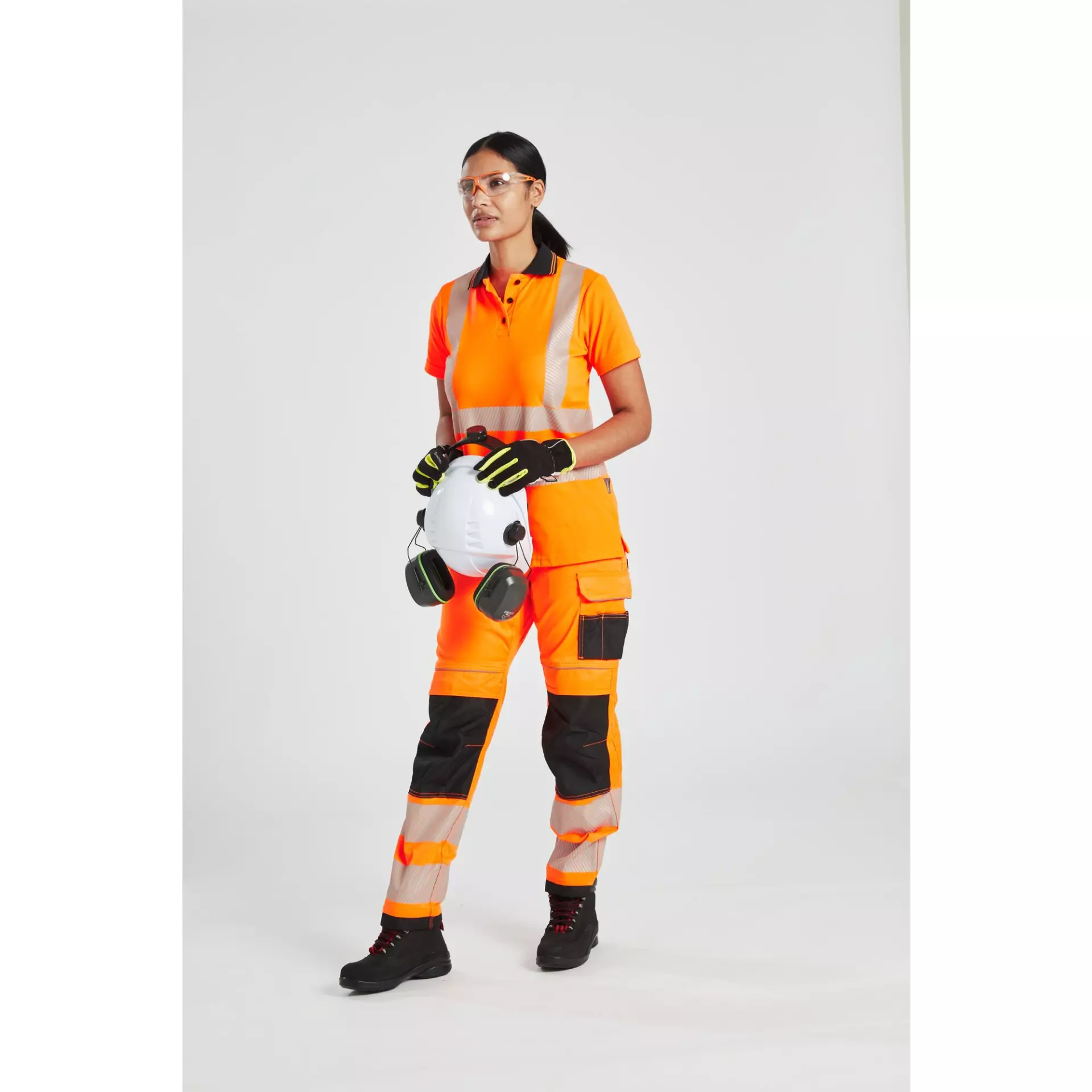 Portwest LW72OBR, Hi-Vis Women's Cotton Comfort Pro Polo Shirt S/S, Orange/Black, image 3