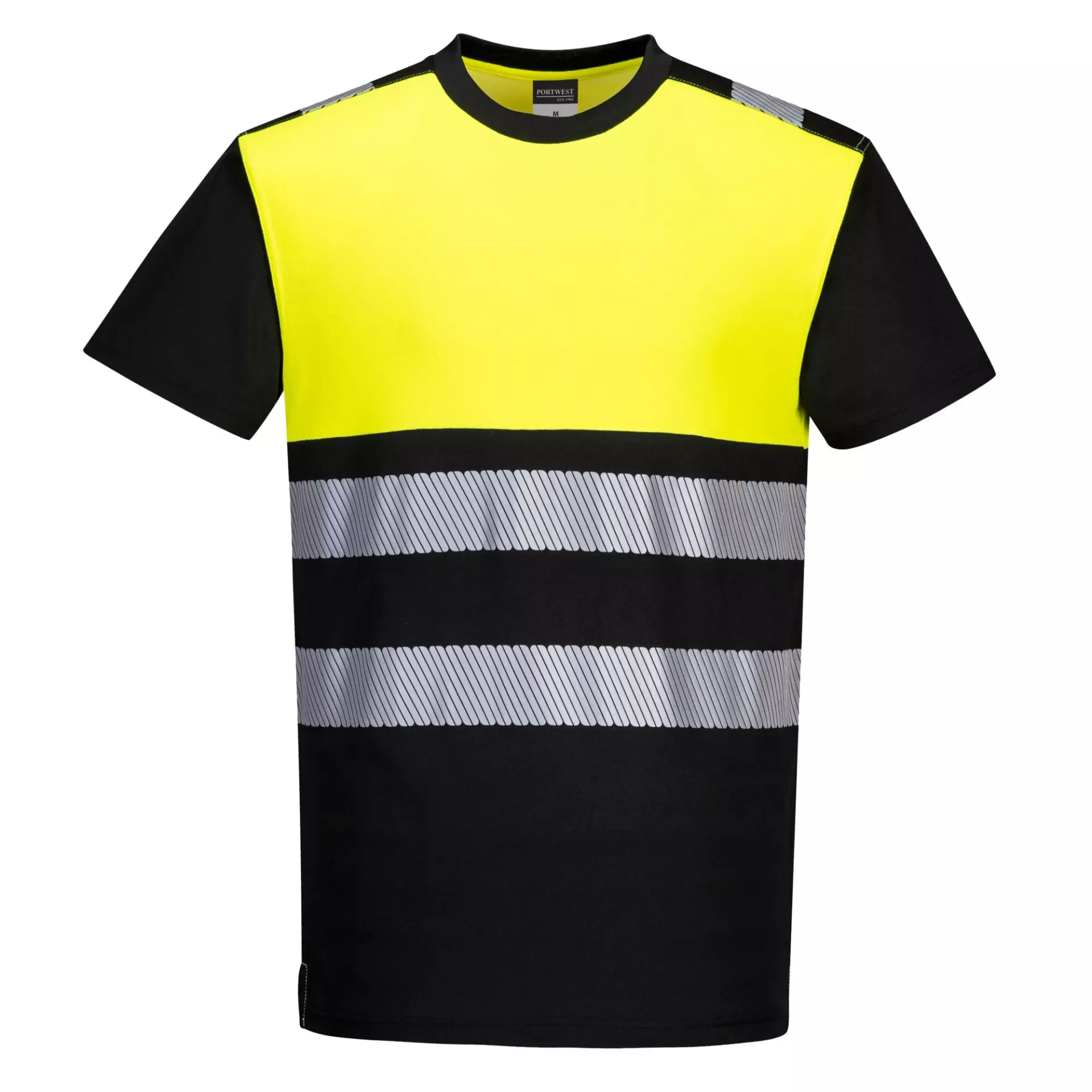 Portwest PW311BKY, PW3 Hi-Vis Cotton Comfort Class 1 T-Shirt S/S, Black/Yellow, image 1
