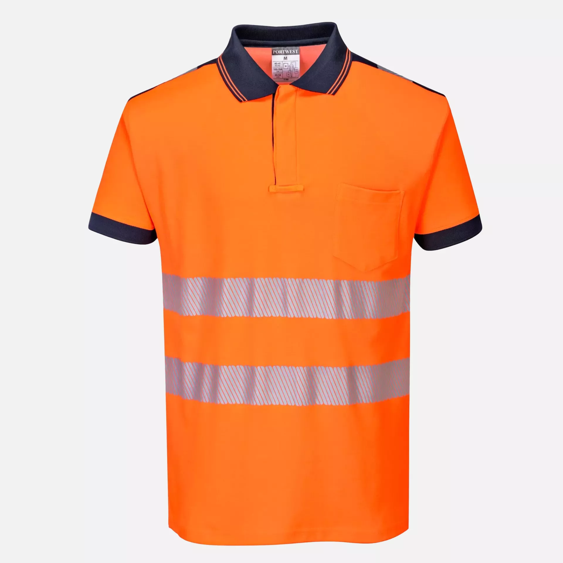Portwest T180ONR, PW3 Hi-Vis Cotton Comfort Polo Shirt S/S, Orange/Navy, image 1