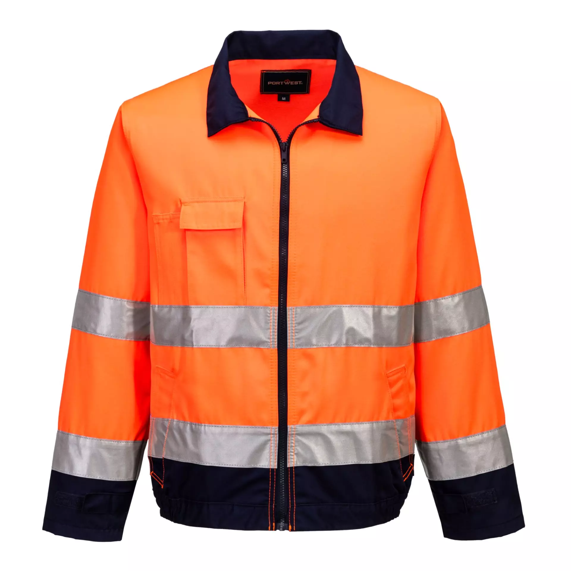 Portwest TX70ONR, Madrid Hi-Vis Contrast Bomber Jacket, Orange/Navy, image 1