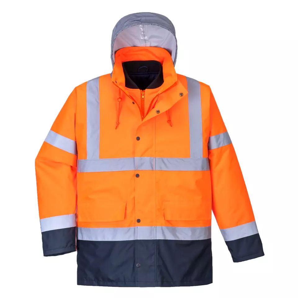 Portwest S471ONR, Hi-Vis 4-in-1 Contrast Traffic Jacket, Orange/Navy, image 7, gallery thumbnail