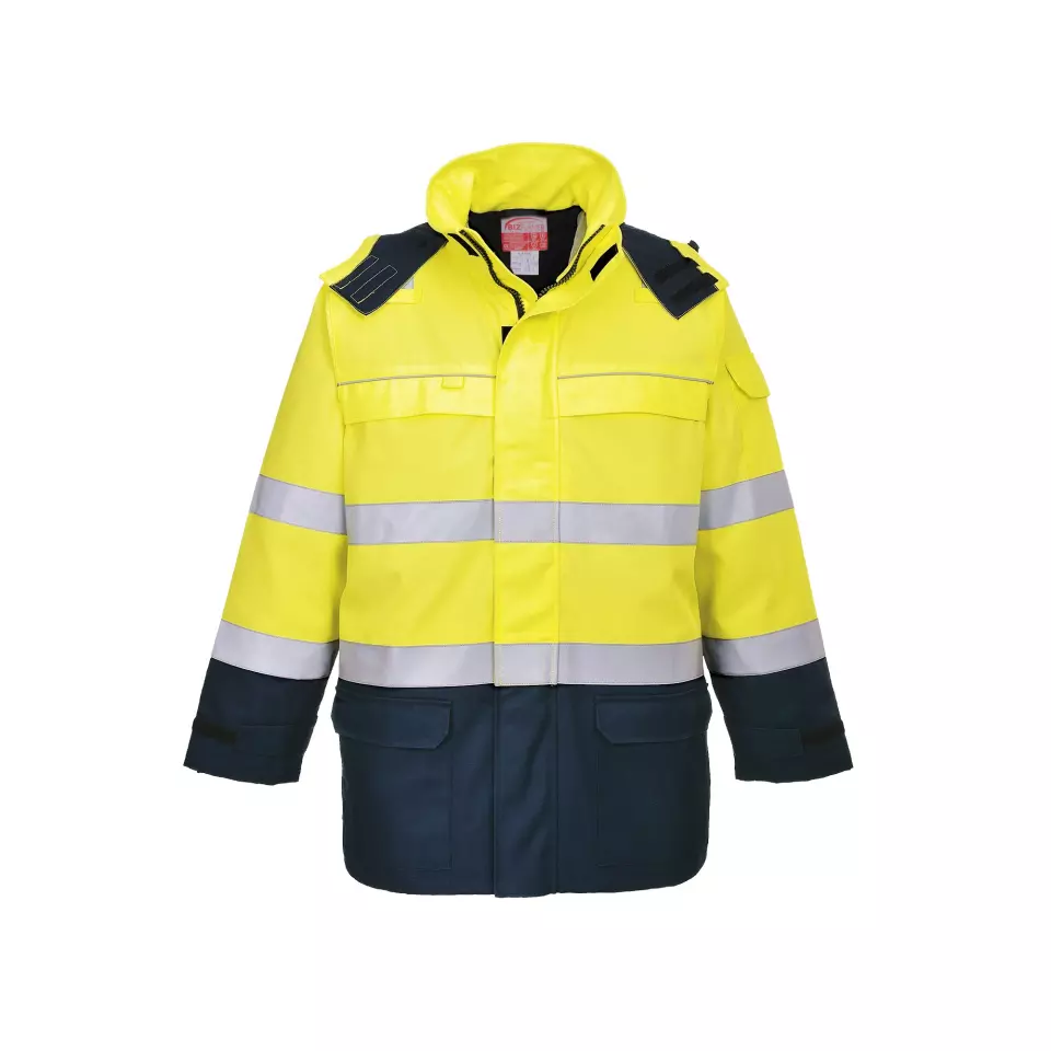 Portwest FR79YNR, Bizflame Rain+ Hi-Vis Arc Jacket, Yellow/Navy, image 1, gallery thumbnail