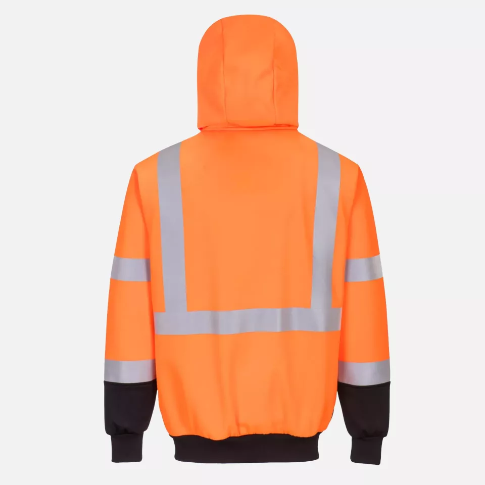 Portwest B315OBR, Hi-Vis Contrast Zipped Hoodie, Orange/Black, image 2, gallery thumbnail