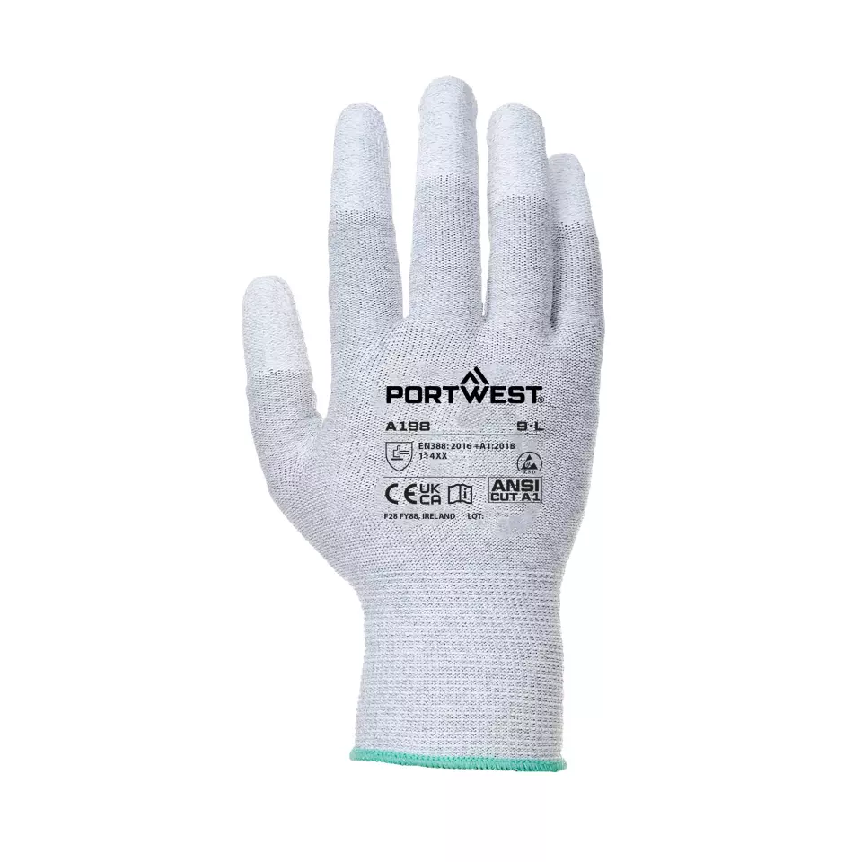 Portwest A198GRR, Antistatic PU Fingertip Glove, Grey, image 1, gallery thumbnail