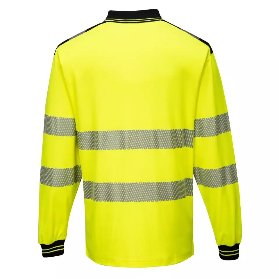 Portwest T184YBR, PW3 Hi-Vis Cotton Comfort Polo Shirt L/S, Yellow/Black, image 2, gallery thumbnail