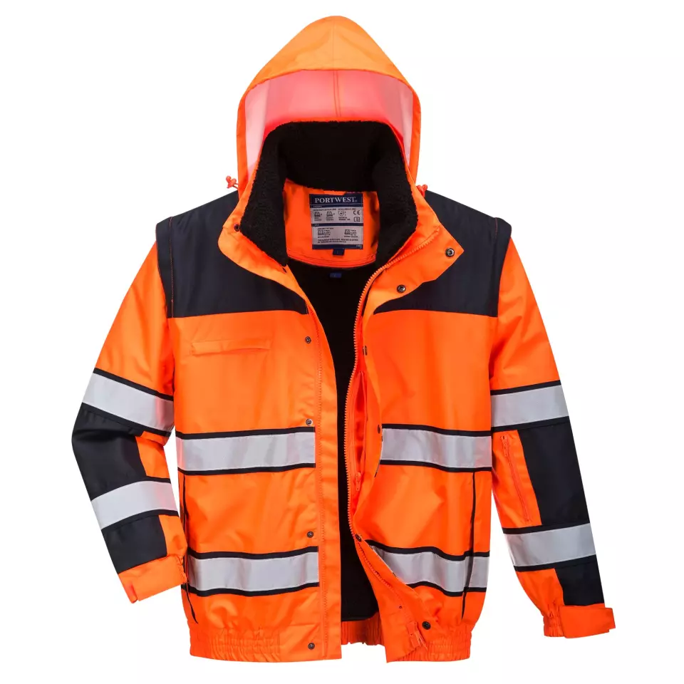 Portwest C466OBR, Hi-Vis 3-in-1 Contrast Winter Bomber Jacket, Orange/Black, image 1, gallery thumbnail