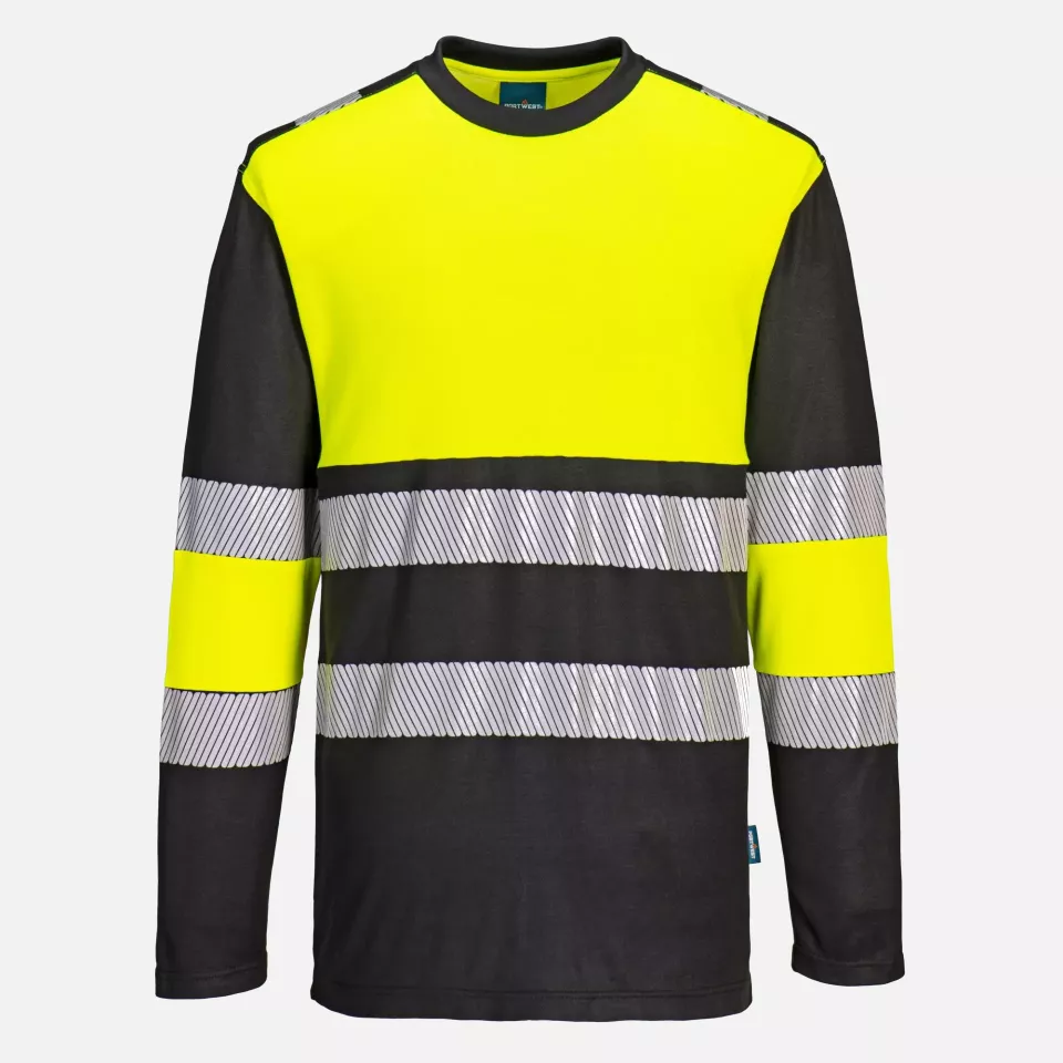 Portwest PW312YBR, PW3 Hi-Vis Cotton Comfort Class 1 T-Shirt L/S, Yellow/Black, image 1, gallery thumbnail