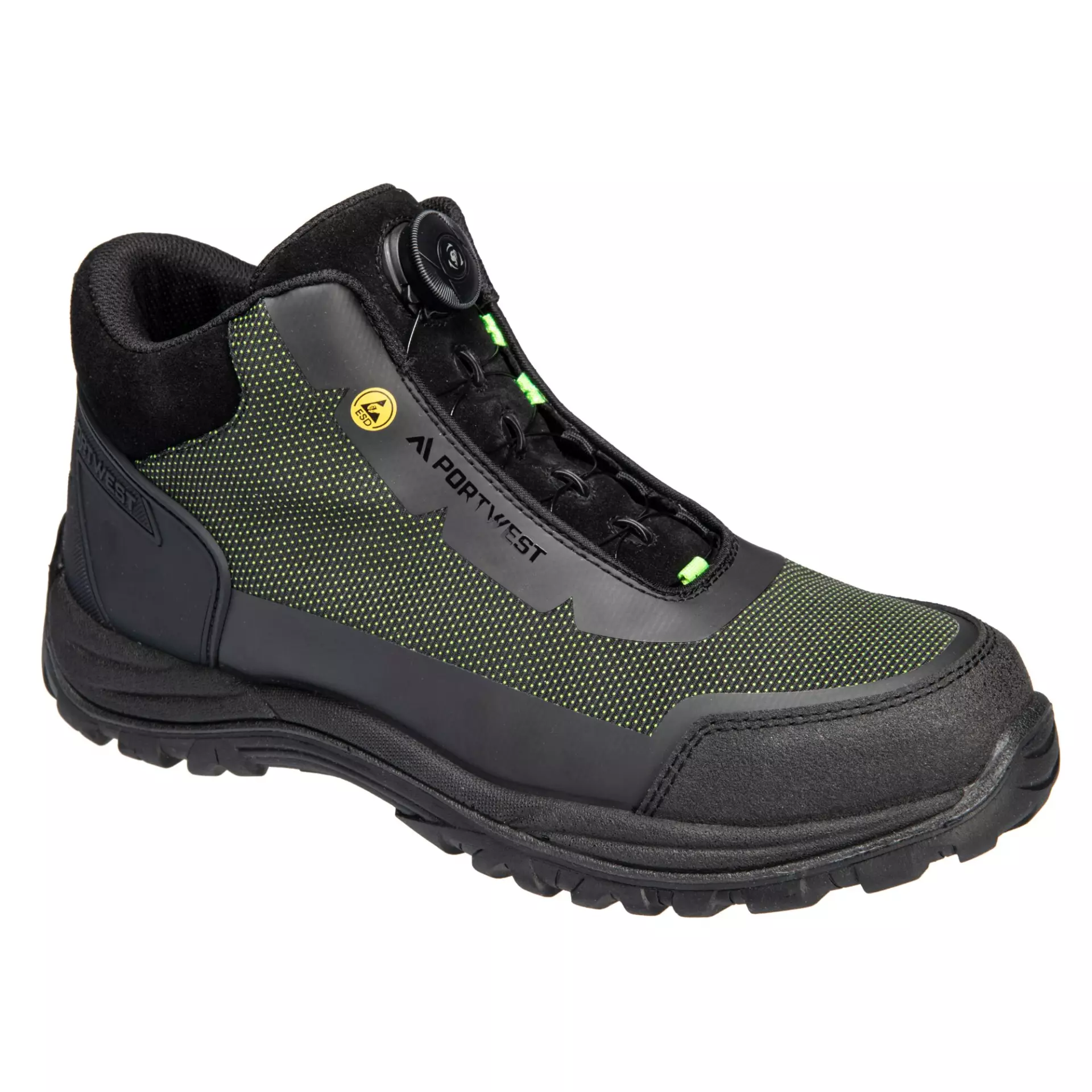 Portwest FE04BGN, Girder Composite Mid Boot S3S ESD SR FO, Black/Green
