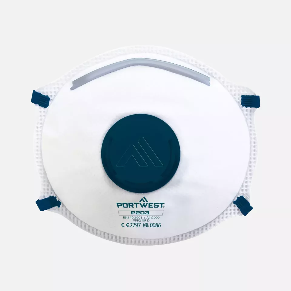 Portwest P203WHR, FFP2 Valved Dolomite Respirator, White, image 1, gallery thumbnail