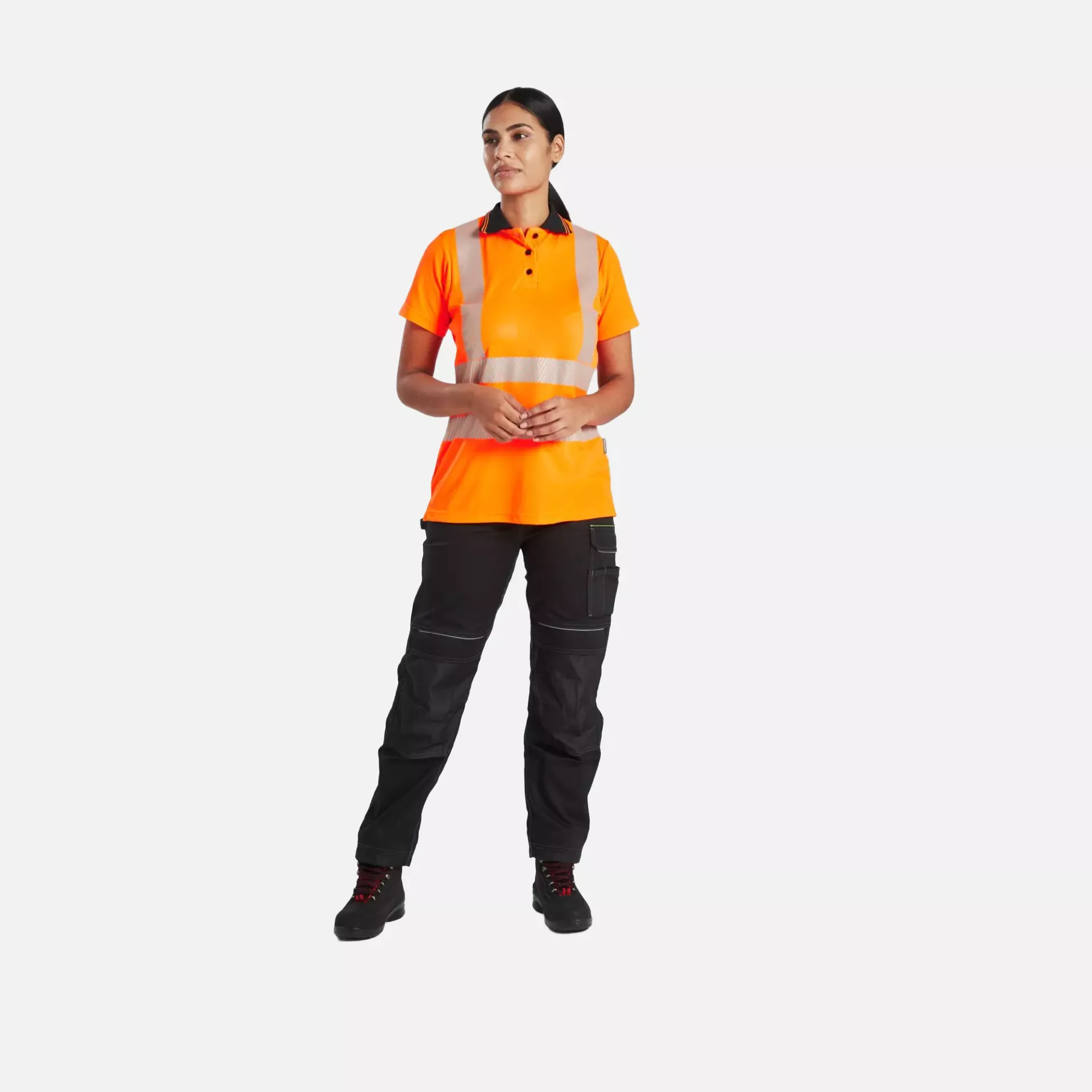 Portwest LW72OBR, Hi-Vis Women's Cotton Comfort Pro Polo Shirt S/S, Orange/Black, image 5