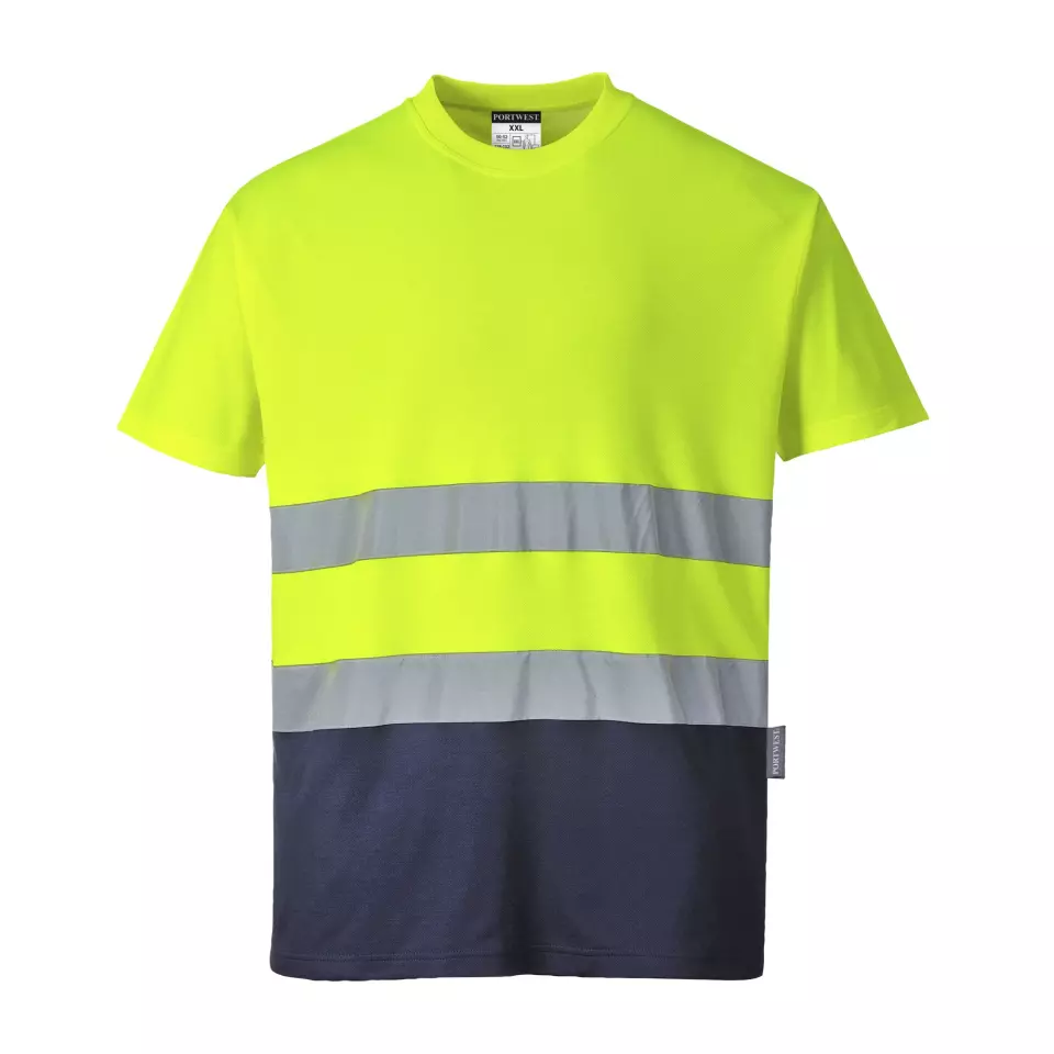 Portwest S173YNR, Hi-Vis Cotton Comfort Contrast T-Shirt S/S, Yellow/Navy, image 1, gallery thumbnail