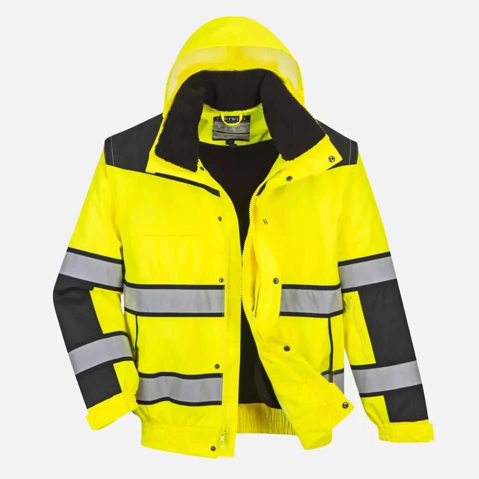 Portwest C466YBR, Hi-Vis 3-in-1 Contrast Winter Bomber Jacket, Yellow/Black, image 2, gallery thumbnail