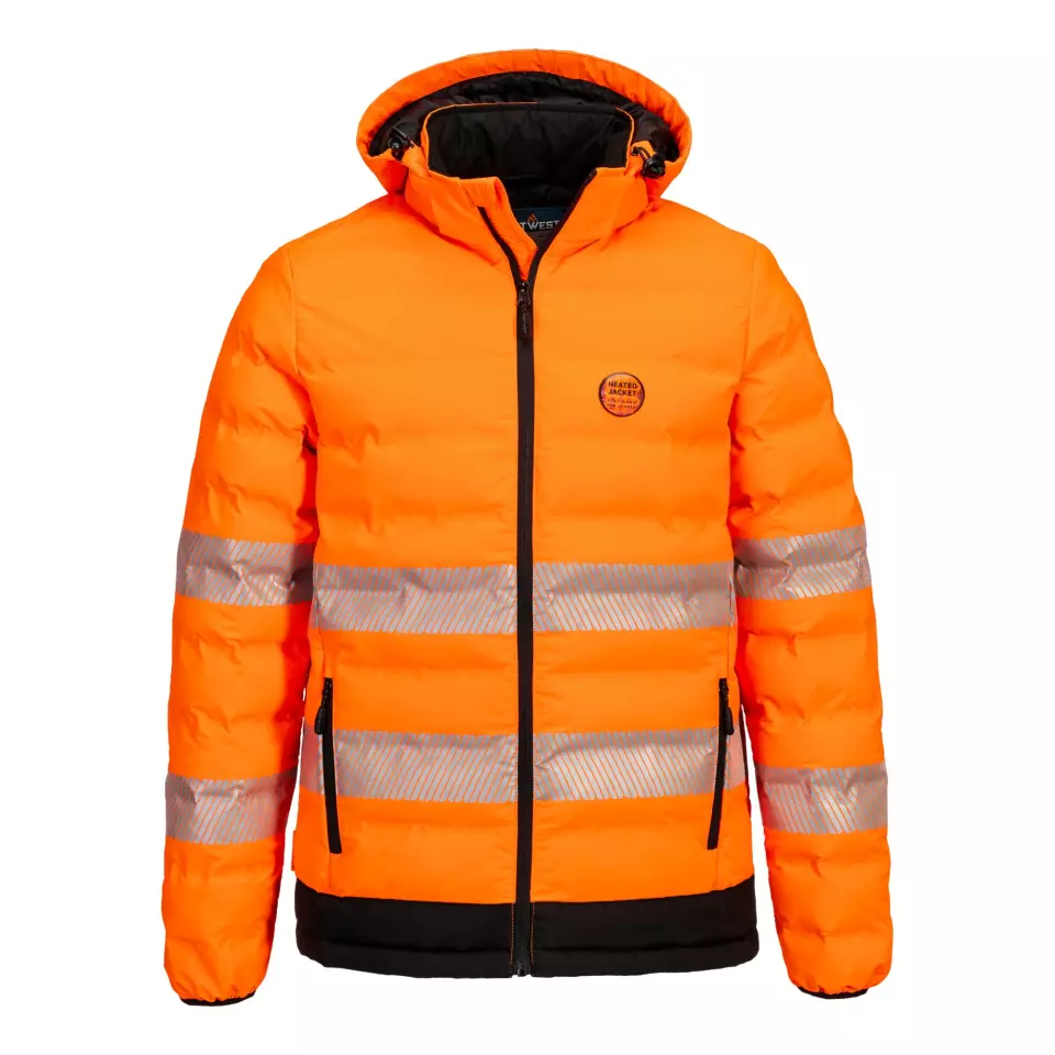 Portwest S548OBR, Hi-Vis Ultrasonic Heated Tunnel Jacket, Orange/Black, image 1, gallery thumbnail