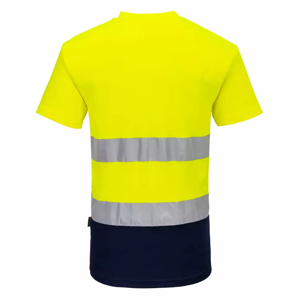 Portwest S173YNR, Hi-Vis Cotton Comfort Contrast T-Shirt S/S, Yellow/Navy, image 2, gallery thumbnail