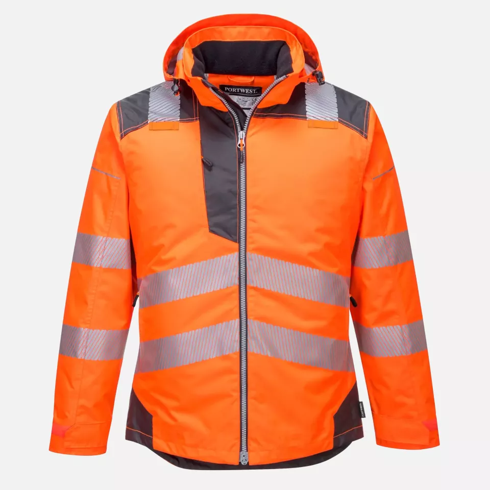 Portwest T400OGY, PW3 Hi-Vis Winter Jacket, Orange/Grey, image 1, gallery thumbnail