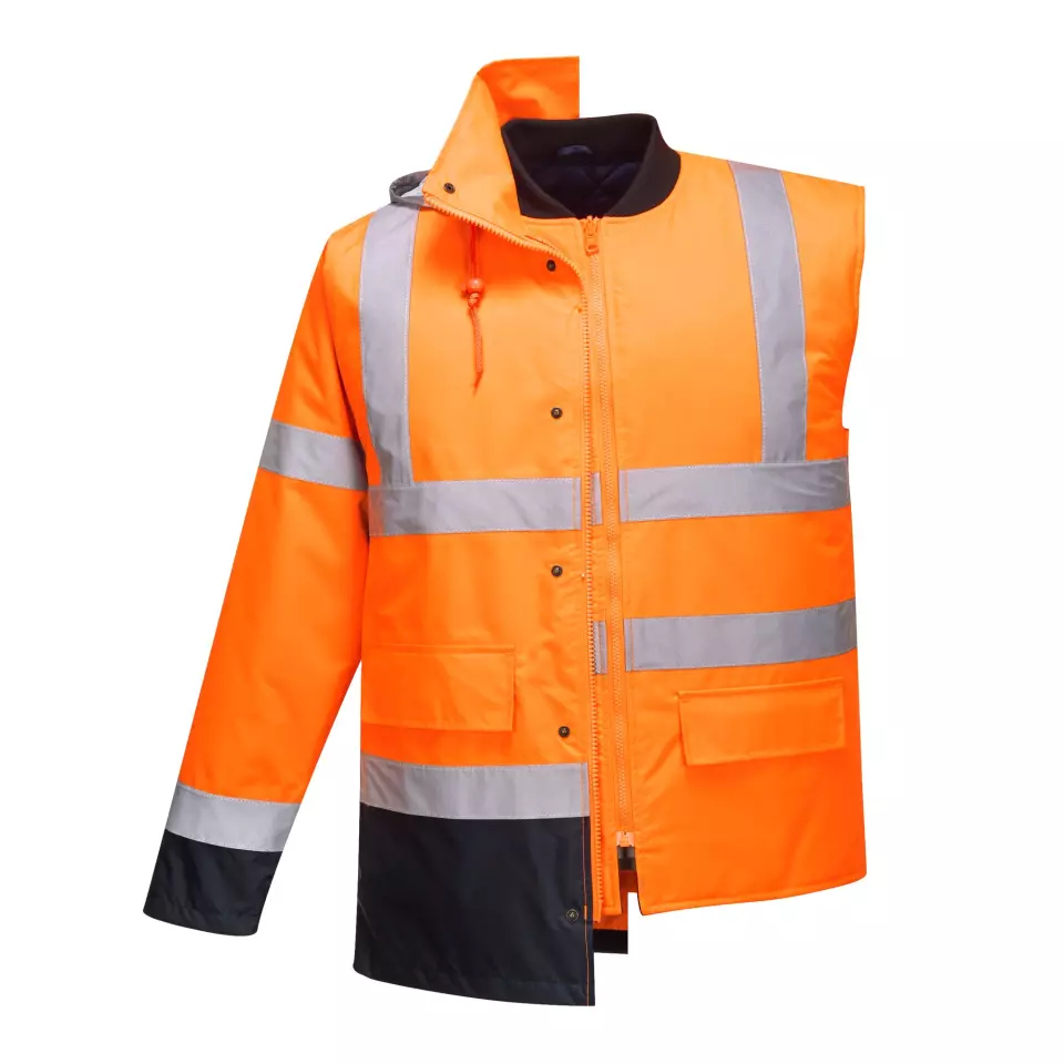 Portwest S471ONR, Hi-Vis 4-in-1 Contrast Traffic Jacket, Orange/Navy, image 2, gallery thumbnail