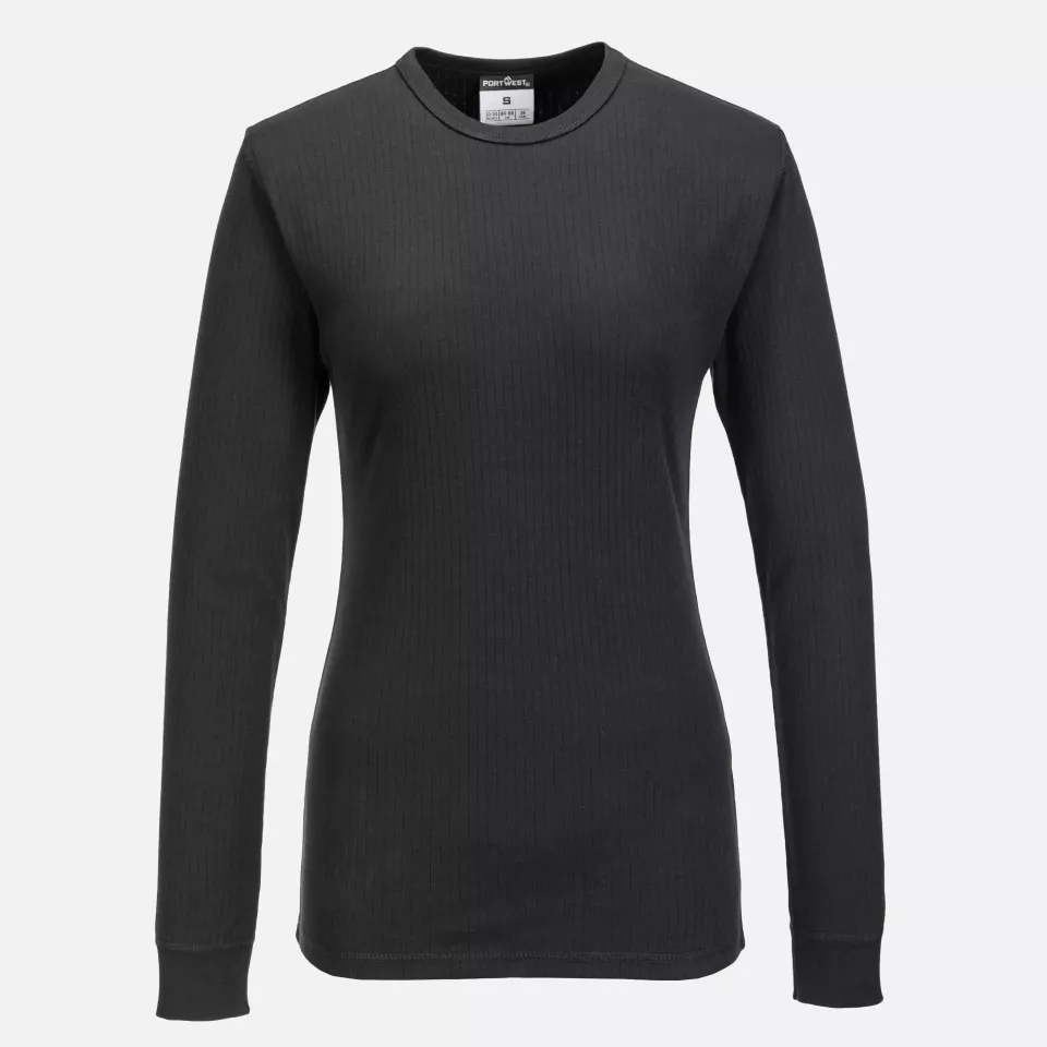 Portwest B126BKR, Women's Thermal T-Shirt Long Sleeve, Black, image 1, gallery thumbnail