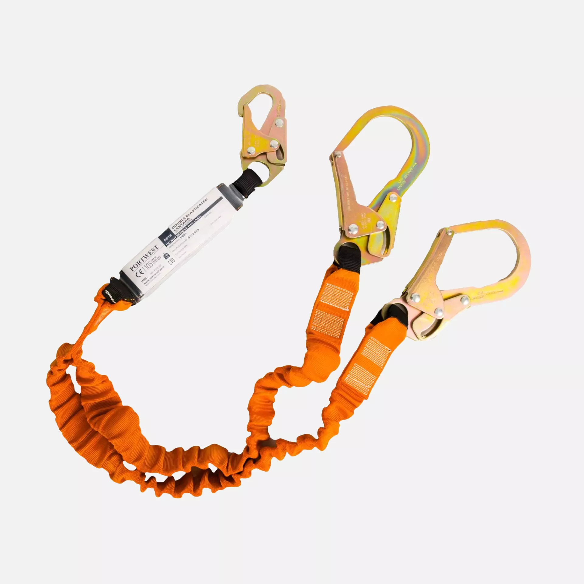 Portwest FP75K1R, Double 140kg 1.8m Lanyard with Shock Absorber, Black/Orange, image 1