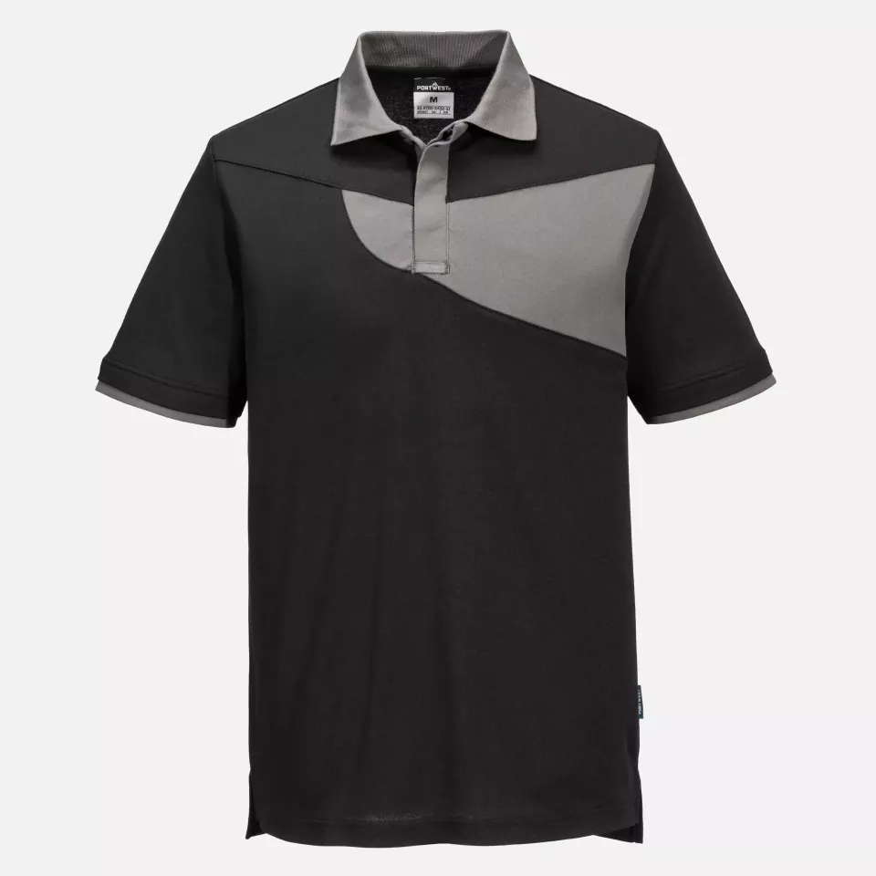 Portwest PW210BZR, PW2 Cotton Comfort Poloshirt Kurzarm, Schwarz/Zoom Grau, image 1, gallery thumbnail