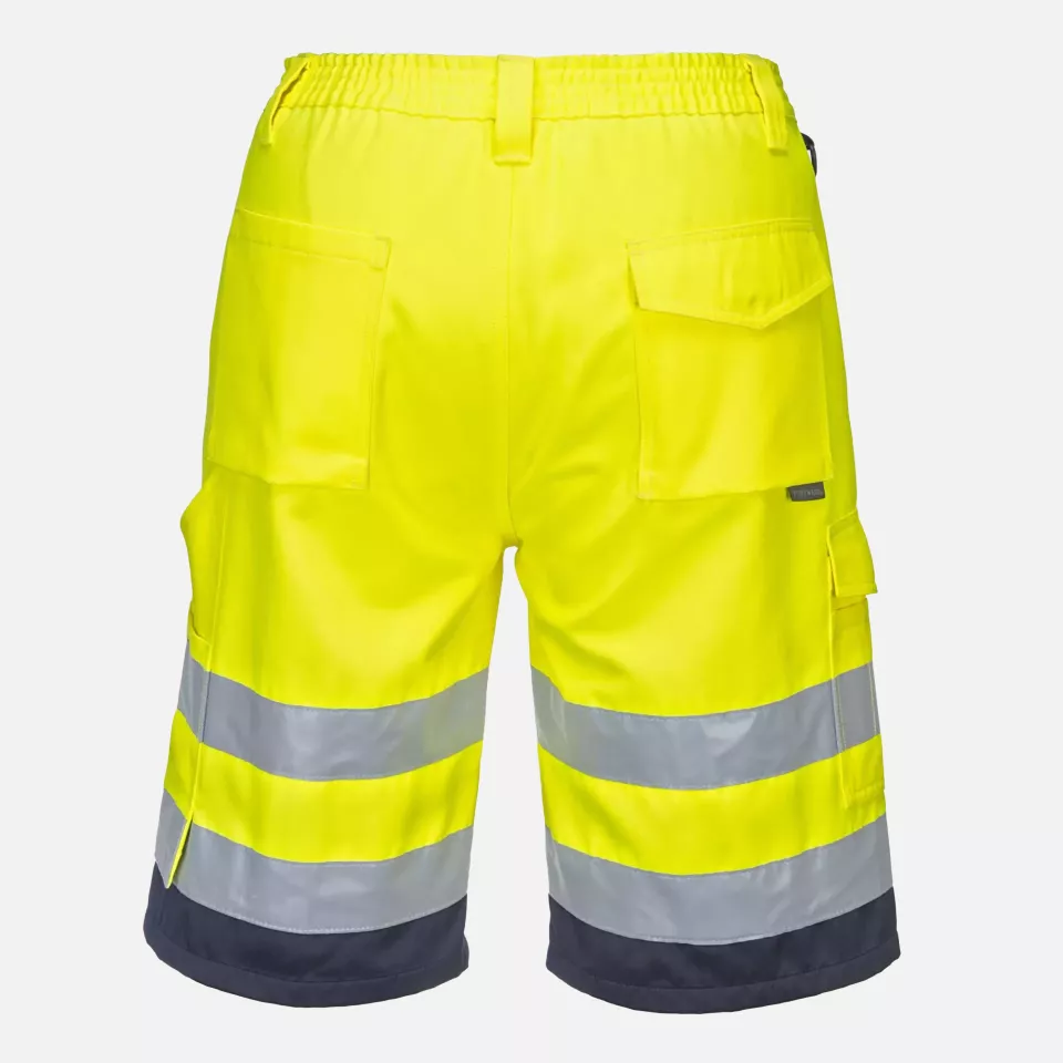 Portwest L043YNR, Hi-Vis Lightweight Polycotton Shorts, Yellow/Navy, image 2, gallery thumbnail