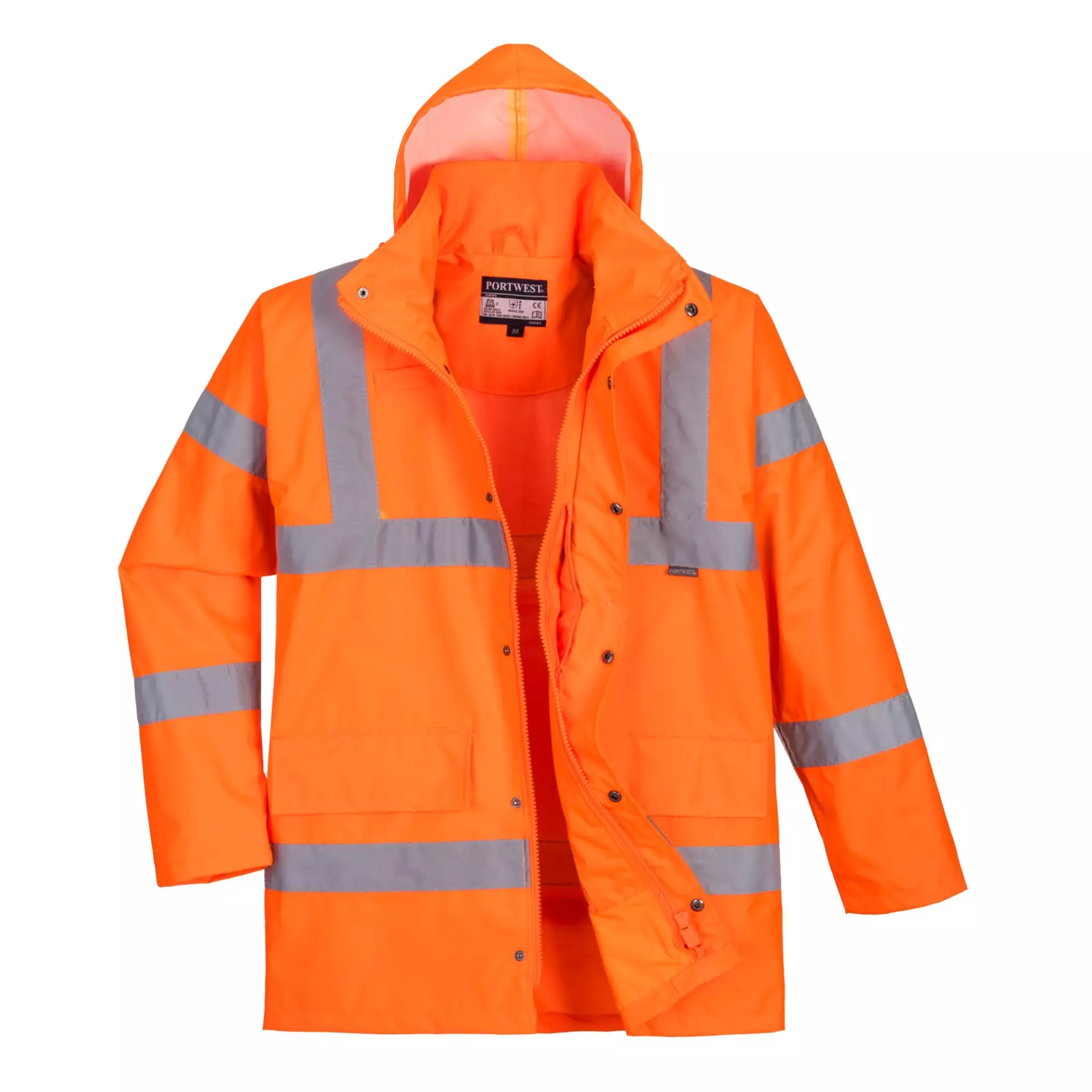 Portwest RT60ORR, Hi-Vis Breathable Rain Traffic Jacket, Orange, image 1