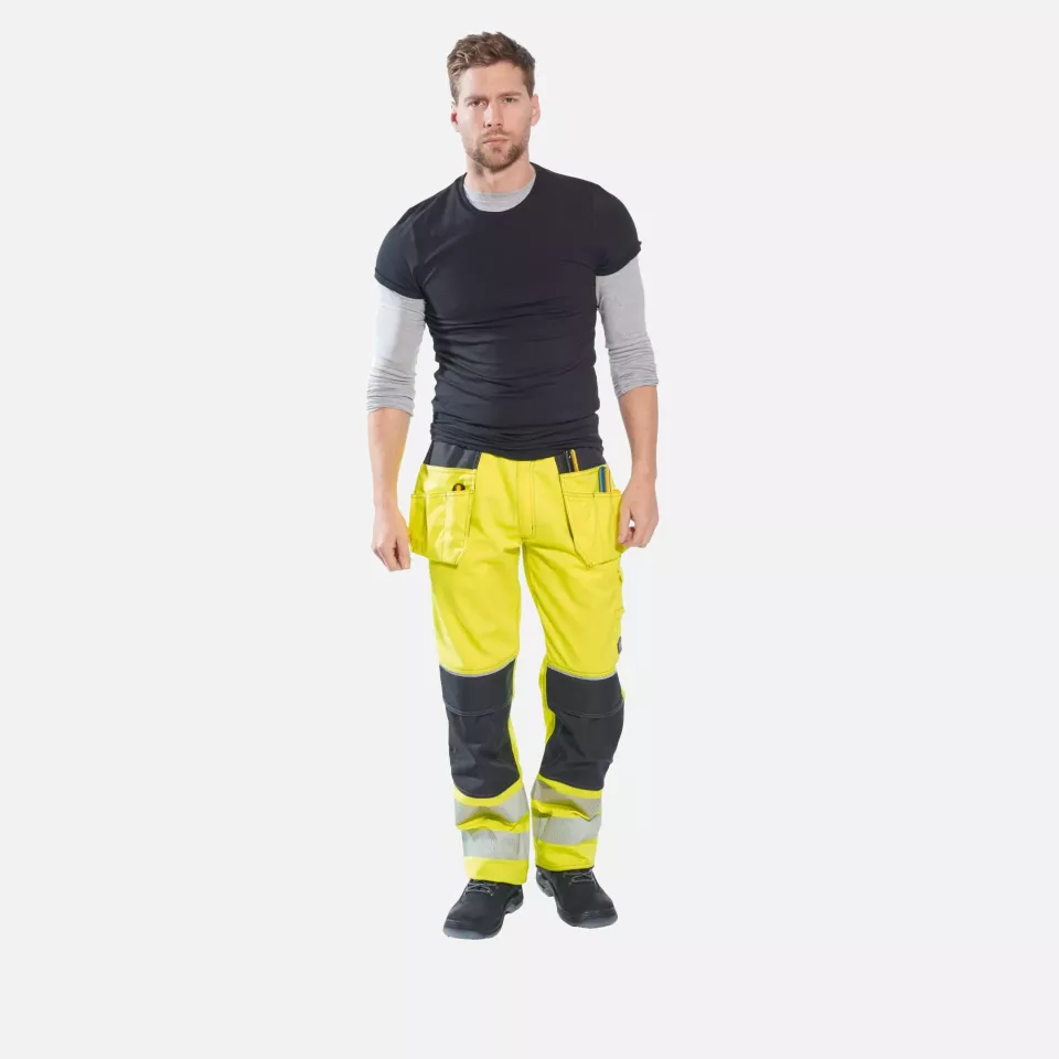 Portwest T501YBR, PW3 Hi-Vis Holster Pocket Work Trousers, Yellow/Black, image 3, gallery thumbnail