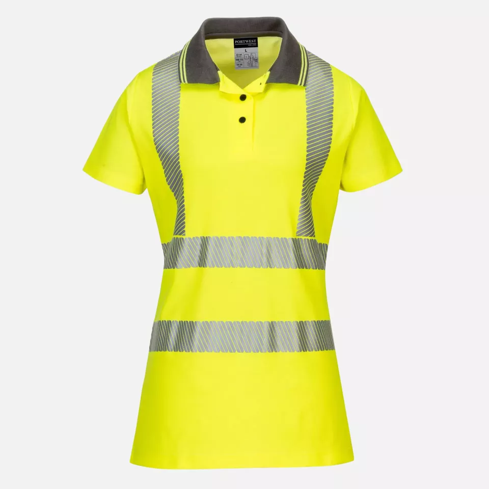 Portwest LW72YGY, Hi-Vis Women's Cotton Comfort Pro Polo Shirt S/S, Yellow/Grey, image 1, gallery thumbnail