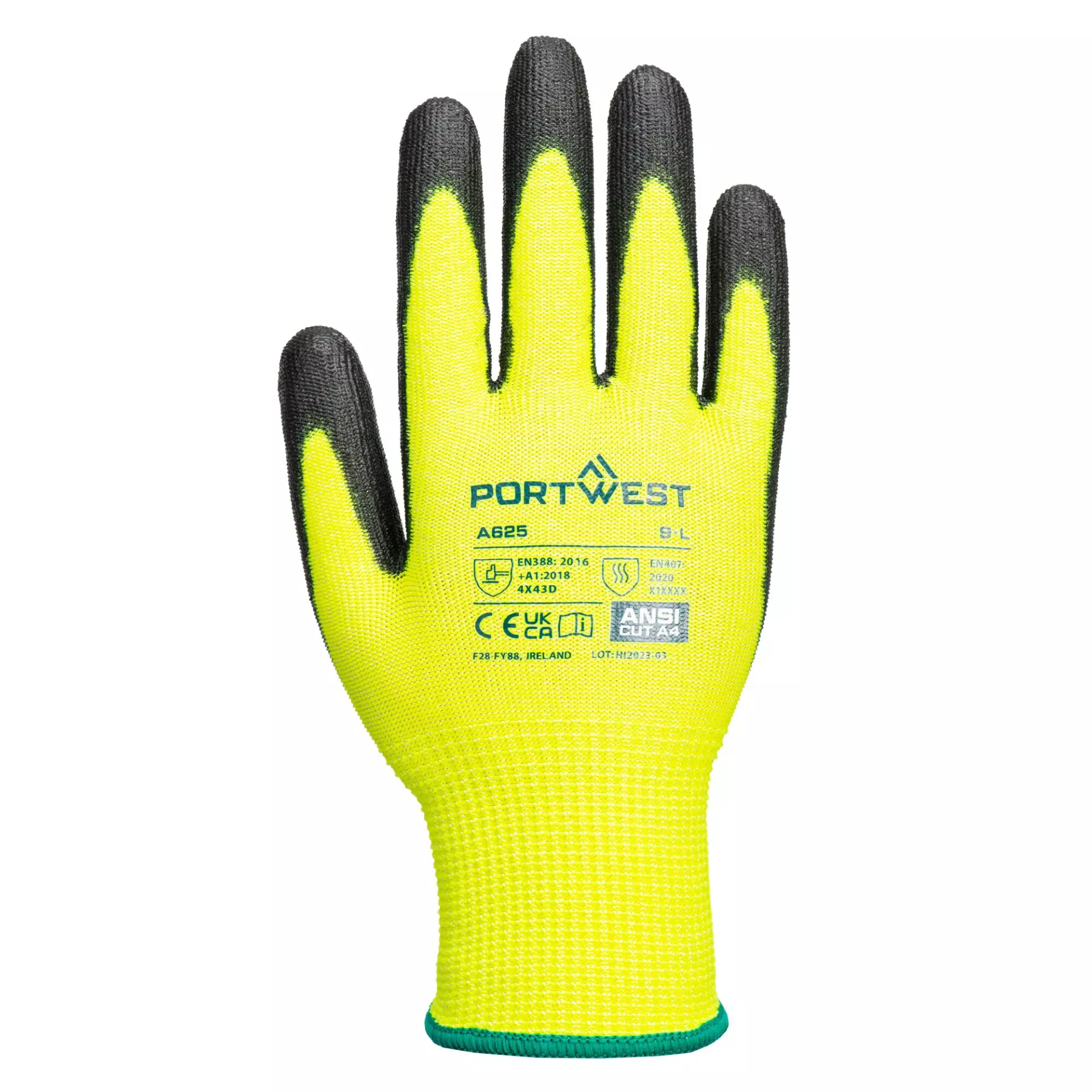 Portwest A625Y8R, Cut D13 PU Viz-Tex Glove, Yellow/Black, image 1